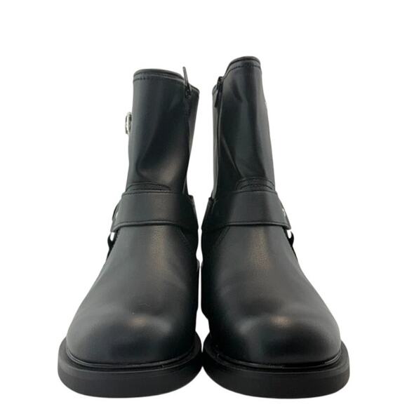 Black Conner Harness Silver Buckle Ankle Biker Boots Sz 11 Round Toe Block Heel - Picture 4 of 9